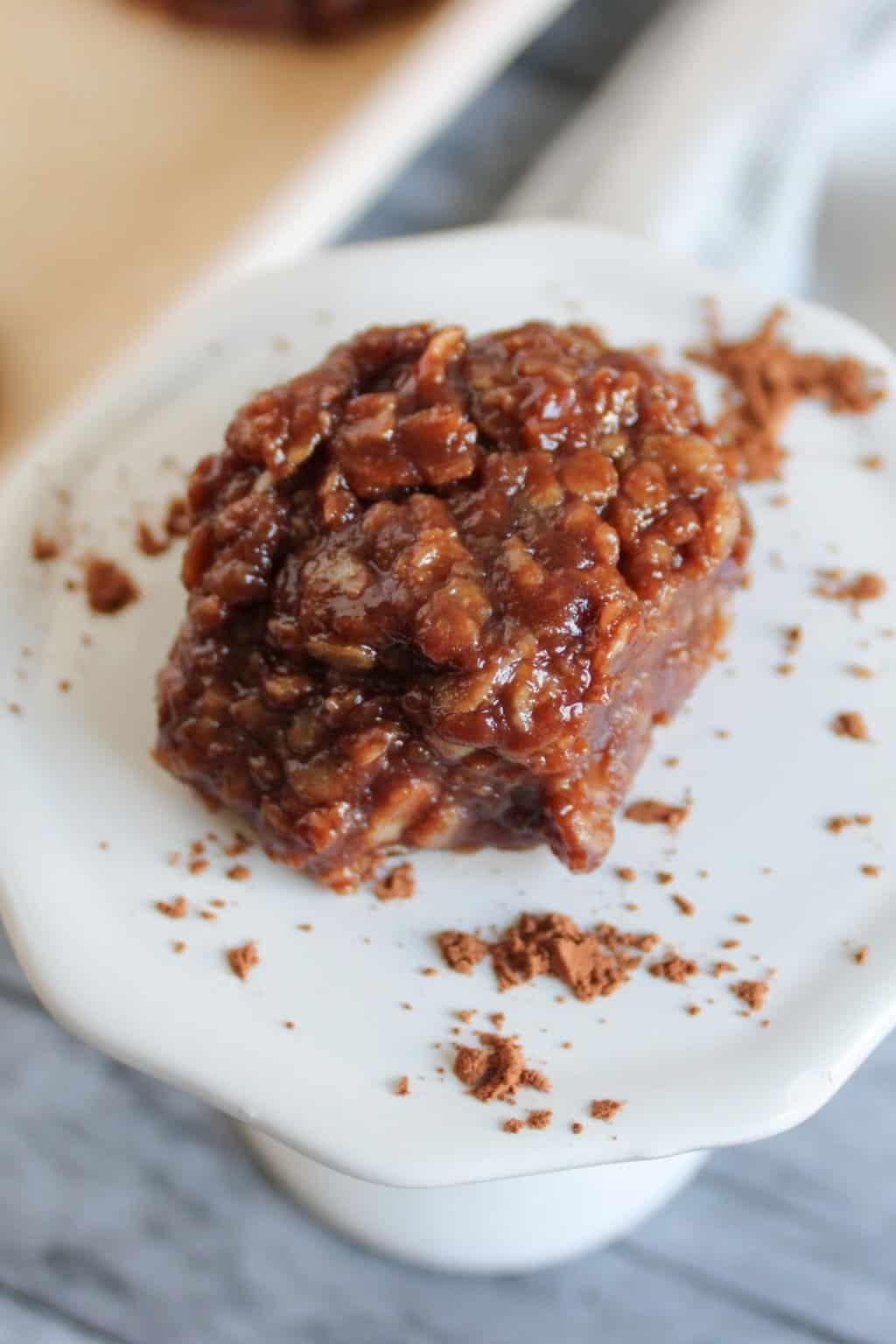 An oat chocolate cookie from above.