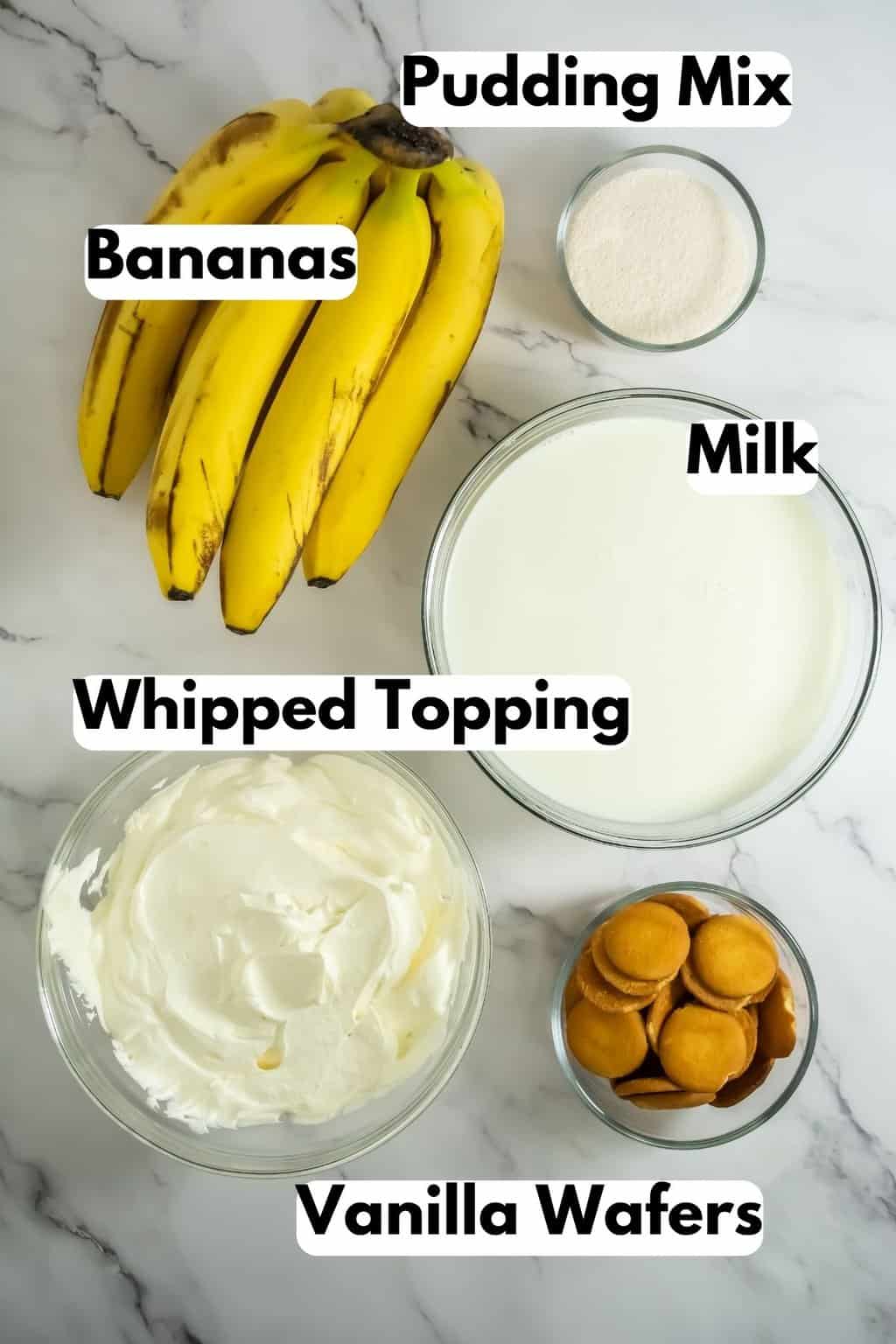 Ingredients for homemade banana pudding.