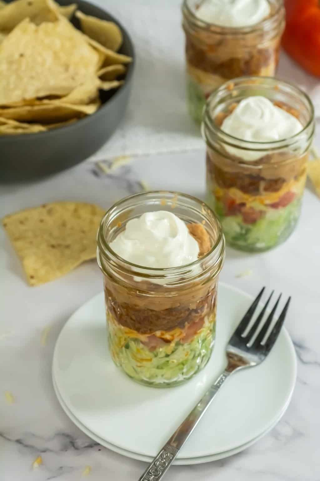 Salad jars pictured from above.