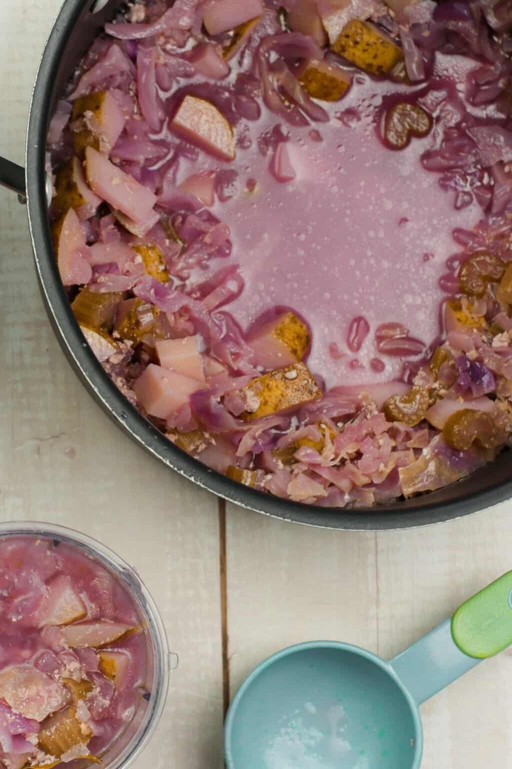 Red cabbage added to the soup.