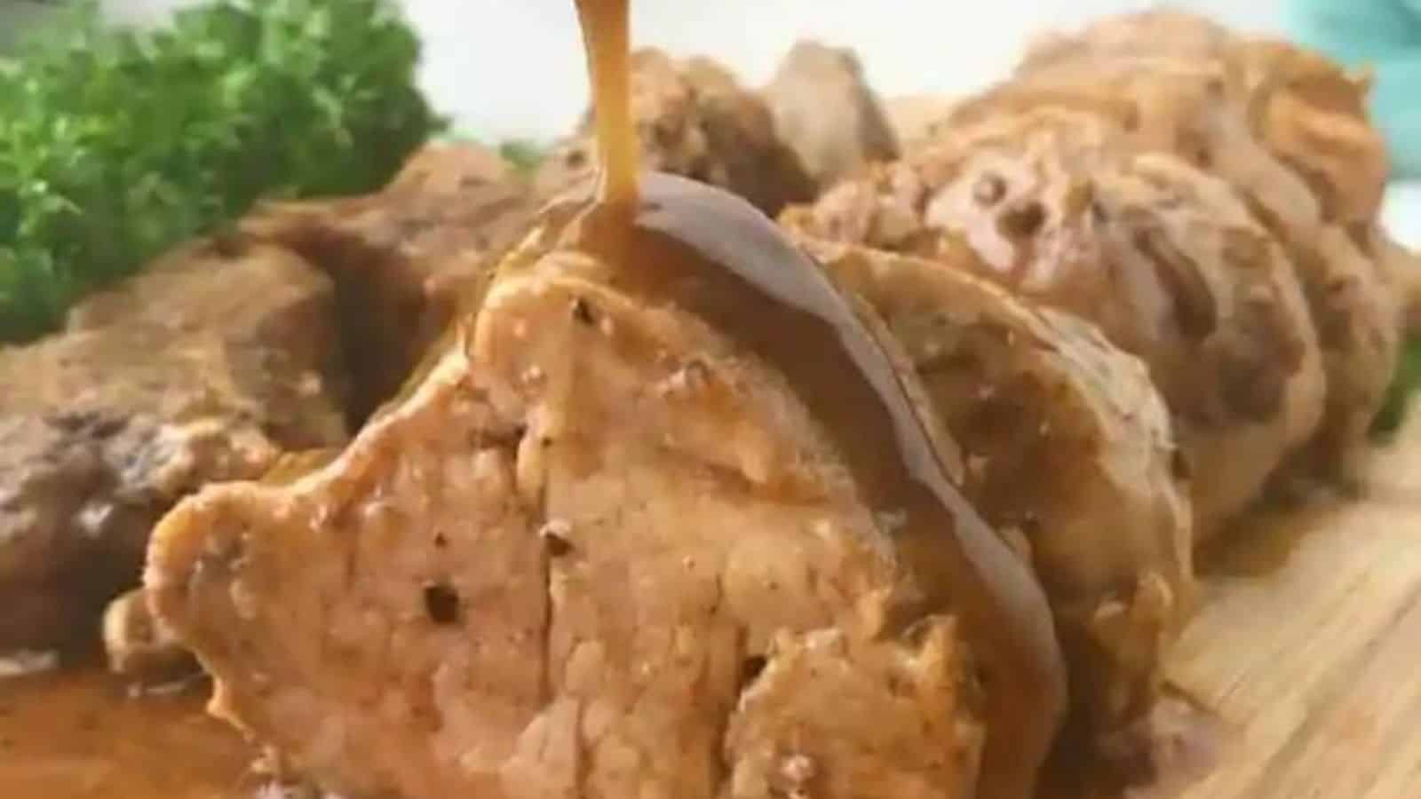Pork roast with honey glaze over top.