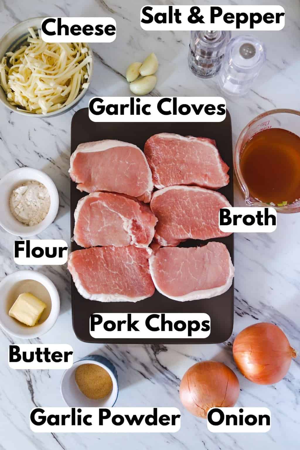 Ingredients for this pork chop recipe.