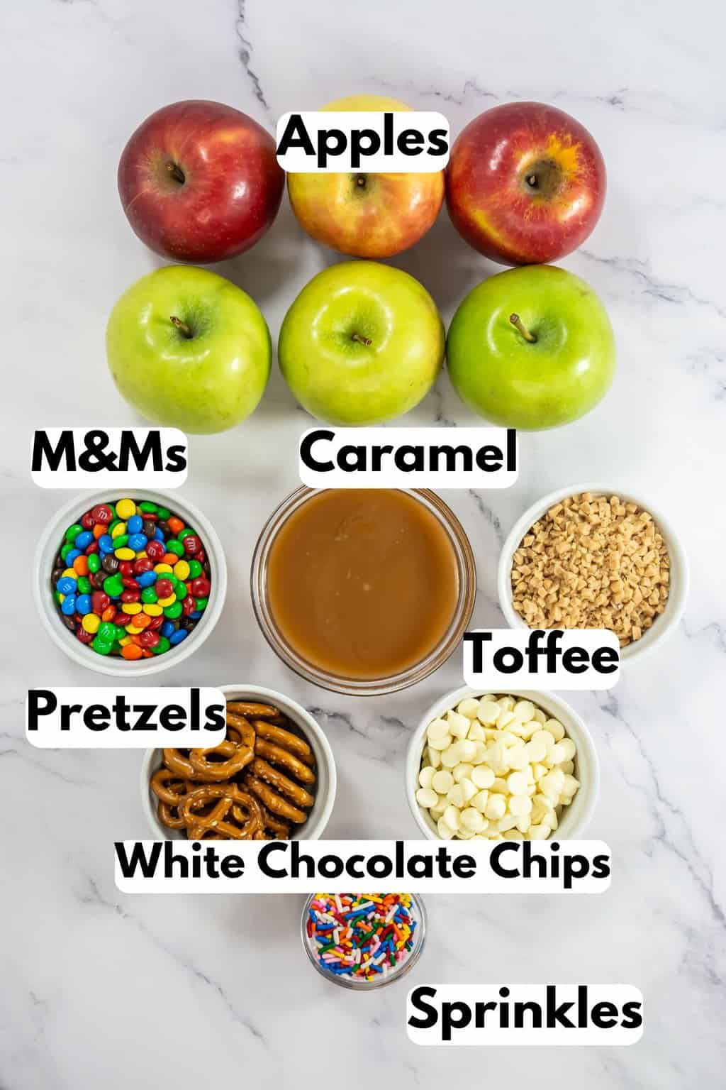 Ingredients needed for this apple caramel nachos recipe