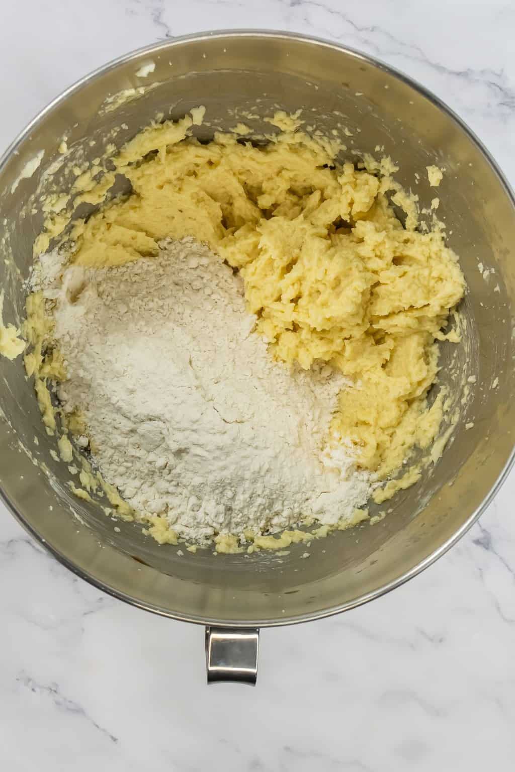 Flour added to cookie mixture.