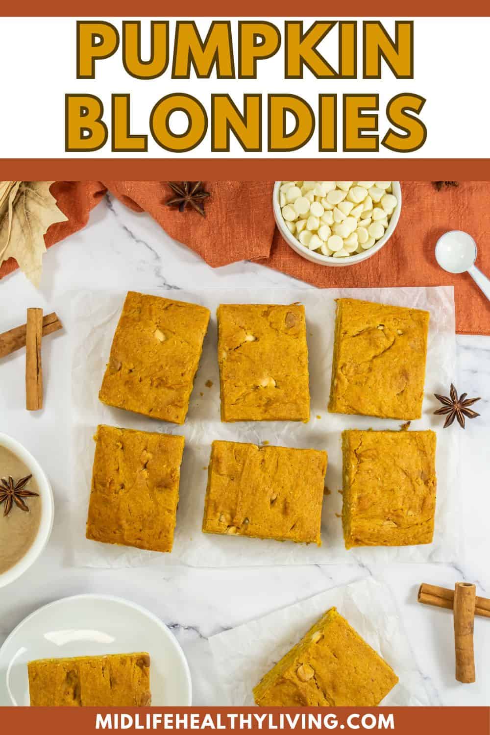 Pinterest image for pumpkin blondies.