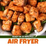 Pin image for air fryer salmon bites.