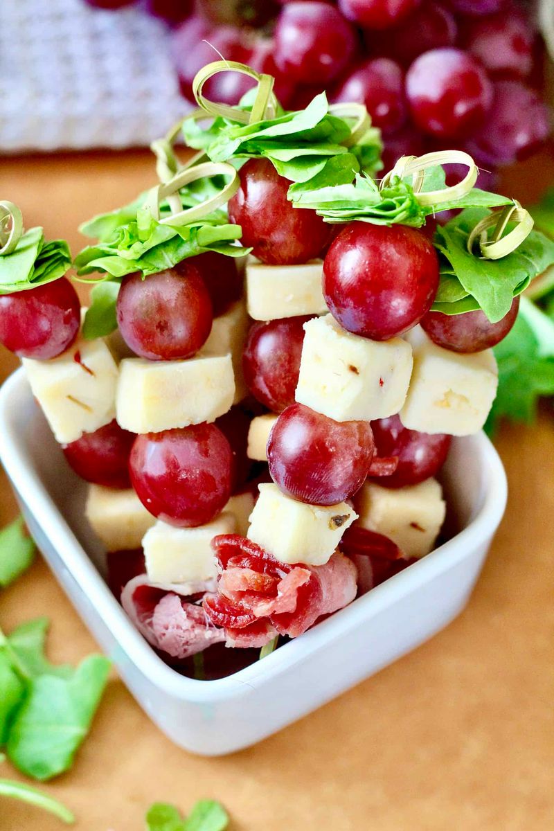 String Cheese and Grape Skewers