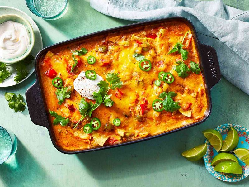 Hearty Vegetarian King Ranch Casserole