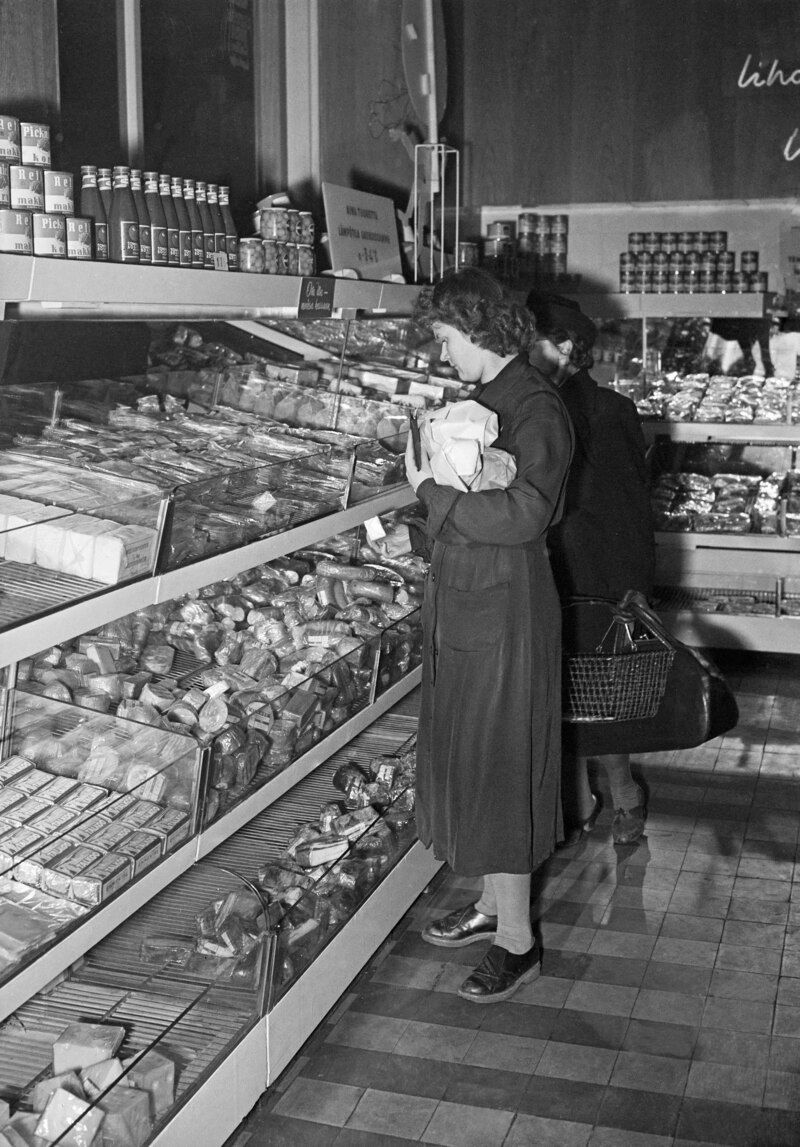 1950s Produce Section with Fresh Vegetables