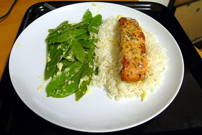 Grilled Salmon with Rice and Vegetables