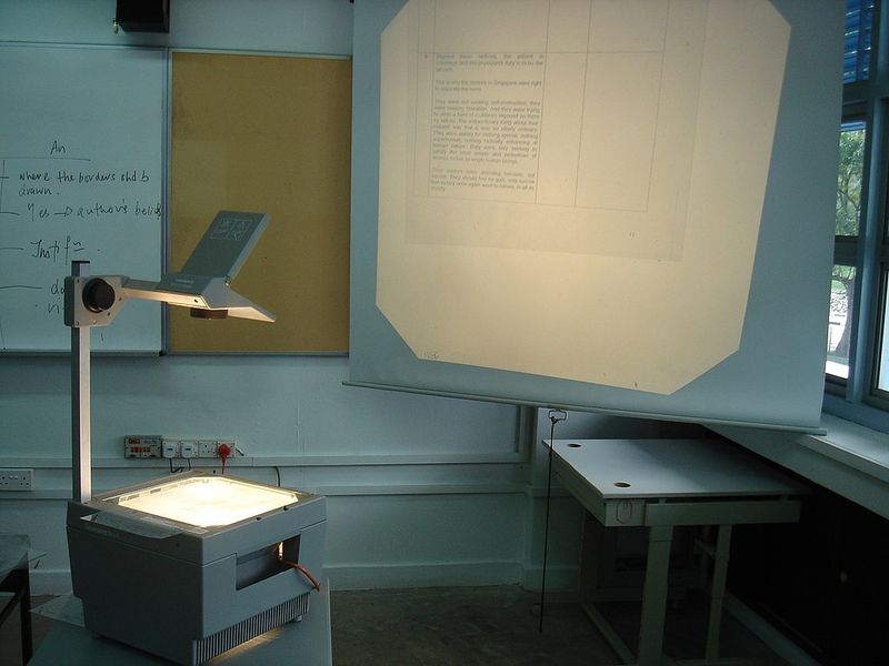 Teachers Writing On Overhead Projector Transparencies