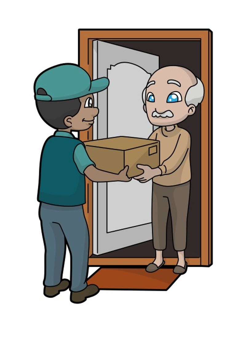 Cartoon Grandpa Receiving A Package