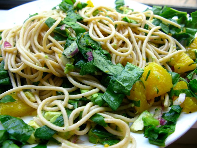 Spaghetti With Avocado, Fennel, Orange & Spinach