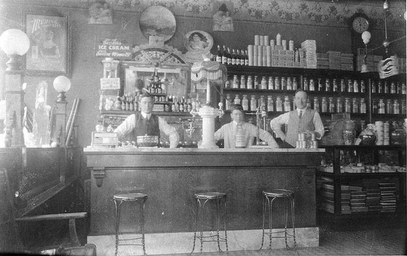 Interior Of A Drugstore With Soda Fountain