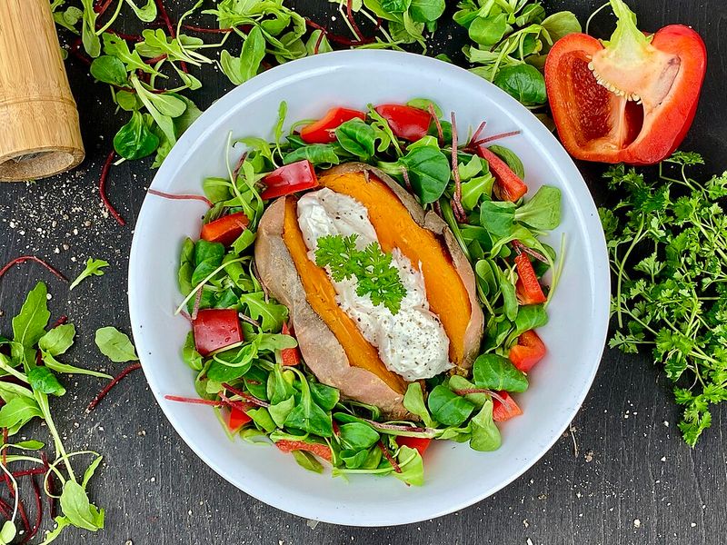 Baked Sweet Potato on Salad