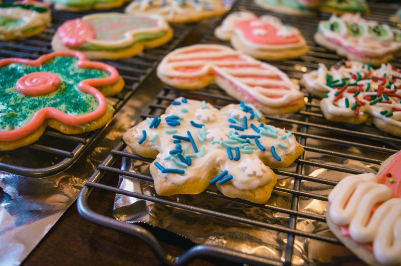 Frosted Holiday Sugar Cookies On The Cooling Rack