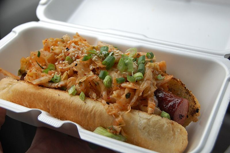 Kimchi-Topped Beef Hot Dog