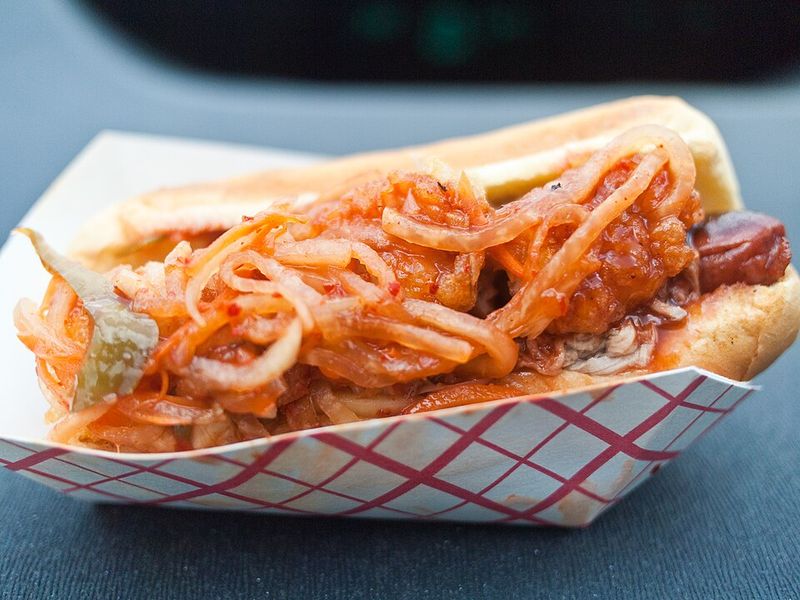 Pulled Pork And Kimchi Slaw Hot Dog