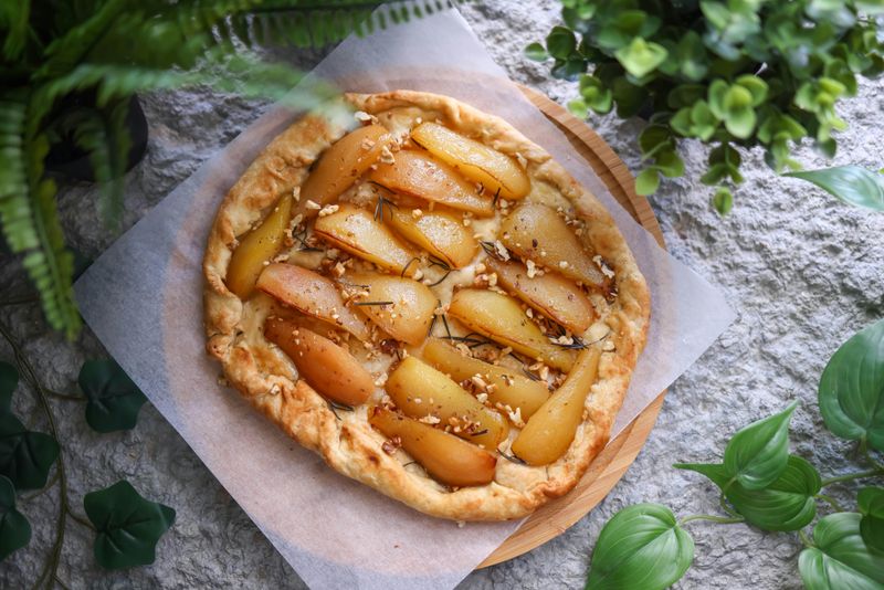 Poached Pear Frangipane Tart
