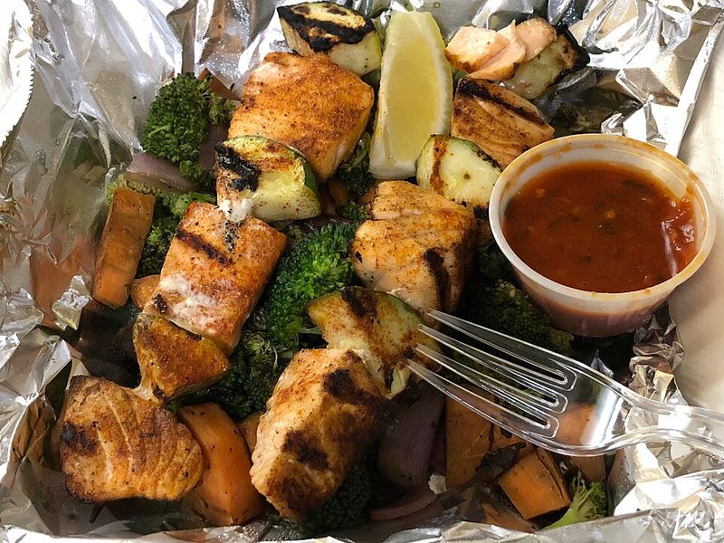 Salmon Kabobs (Skewered) With Veggies