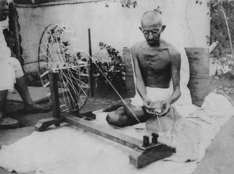 Gandhi At The Spinning Wheel