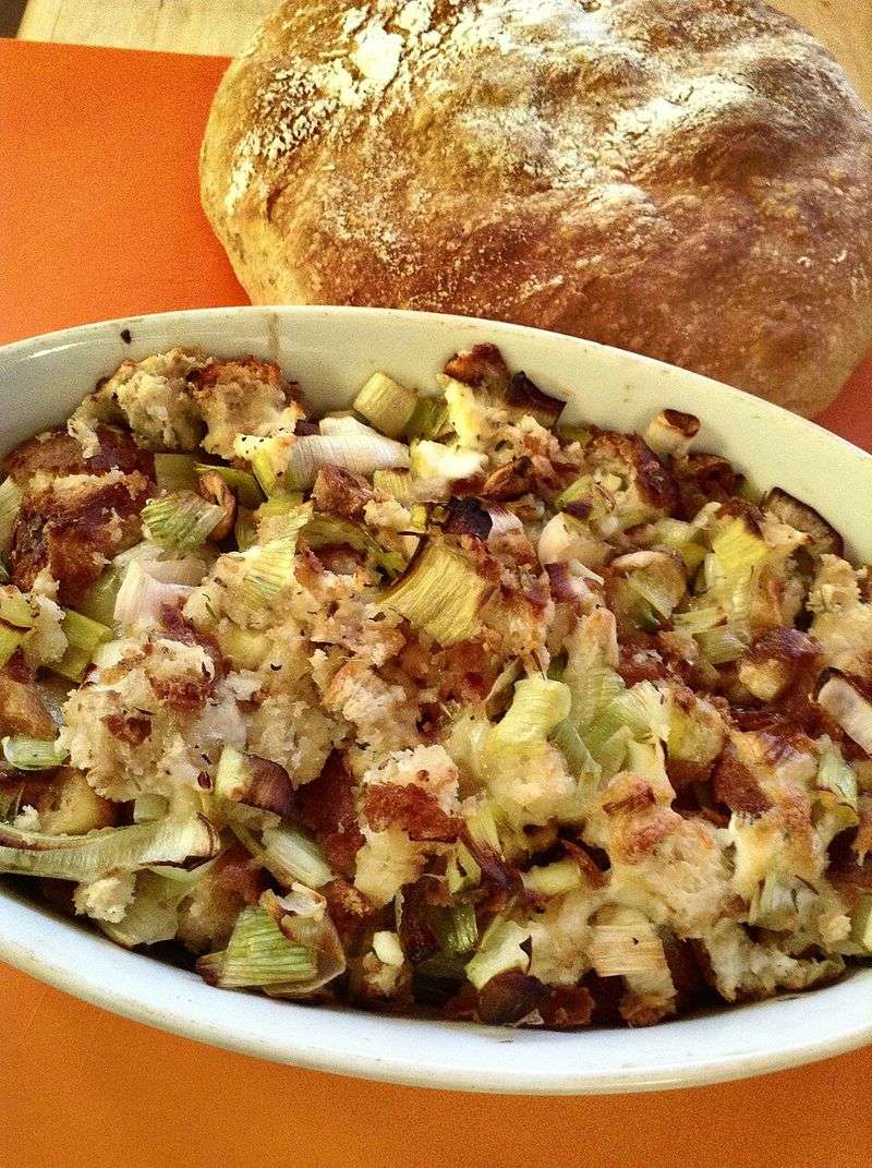 Roasted Garlic and Leek Bread Casserole