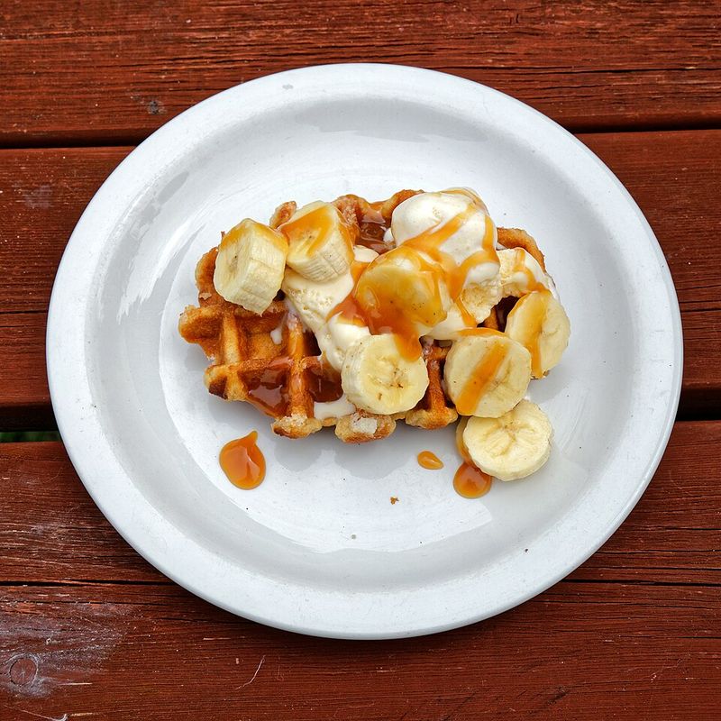 Frozen Waffle Banana Toffee Ice Cream Sundaes