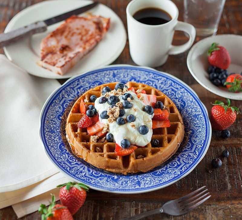 Frozen Waffle Fruit And Coffee Breakfast Plate