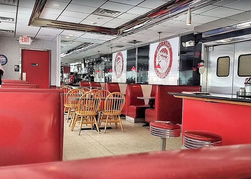 Red Vinyl Booths and Checkered Floors
