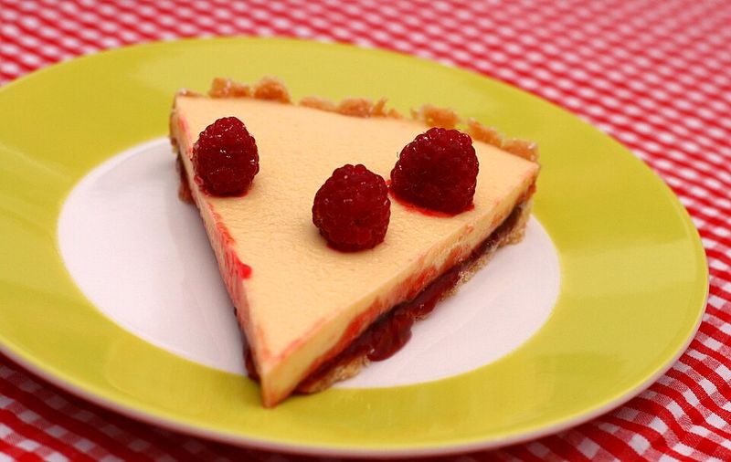 Matcha White Chocolate Tart with Raspberries