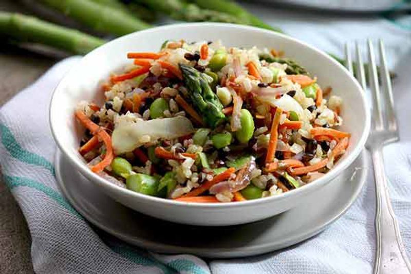 Rainbow Veggie Fried Rice With Egg Ribbons