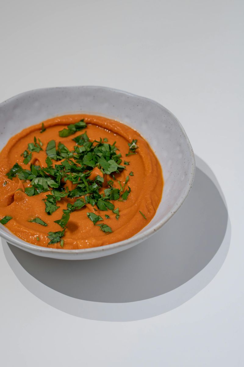 Harissa Carrot Soup with Crunchy Chickpeas