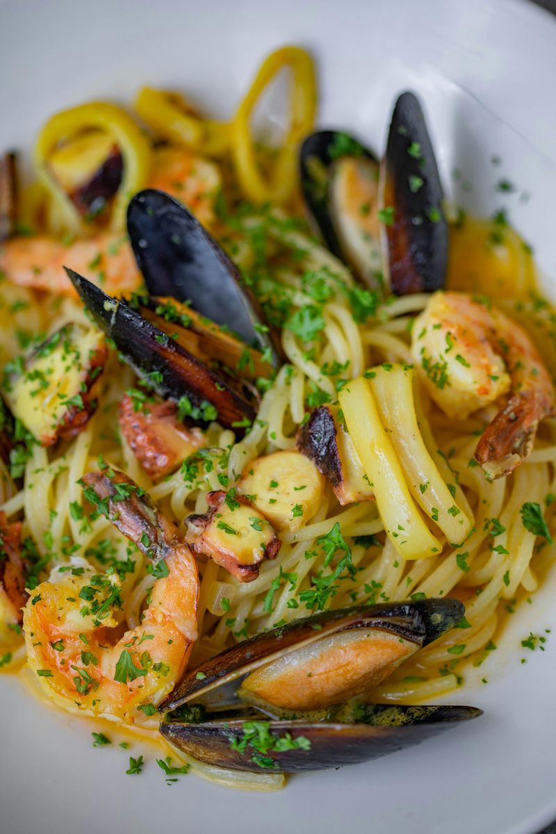 Linguine al Pesto with Shellfish