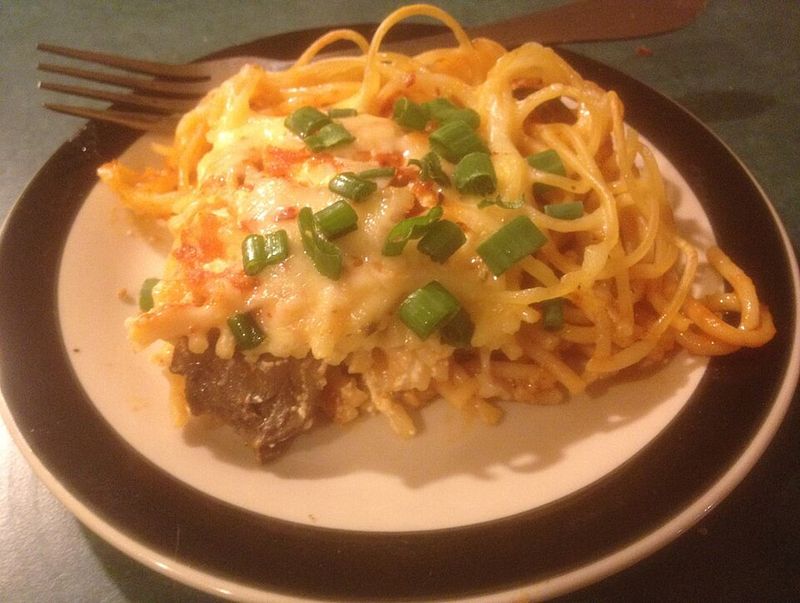Spaghetti With Mushrooms (Baked)