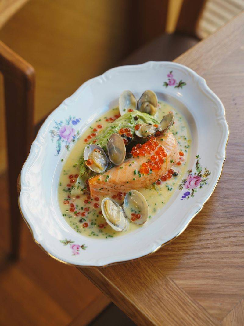 Poached Salmon with Mousseline Sauce