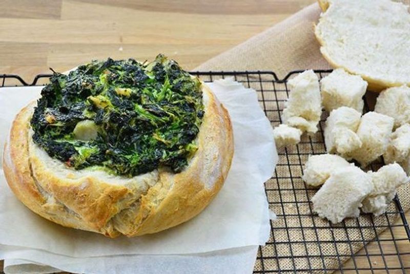 Spinach Dip with Bread Cubes
