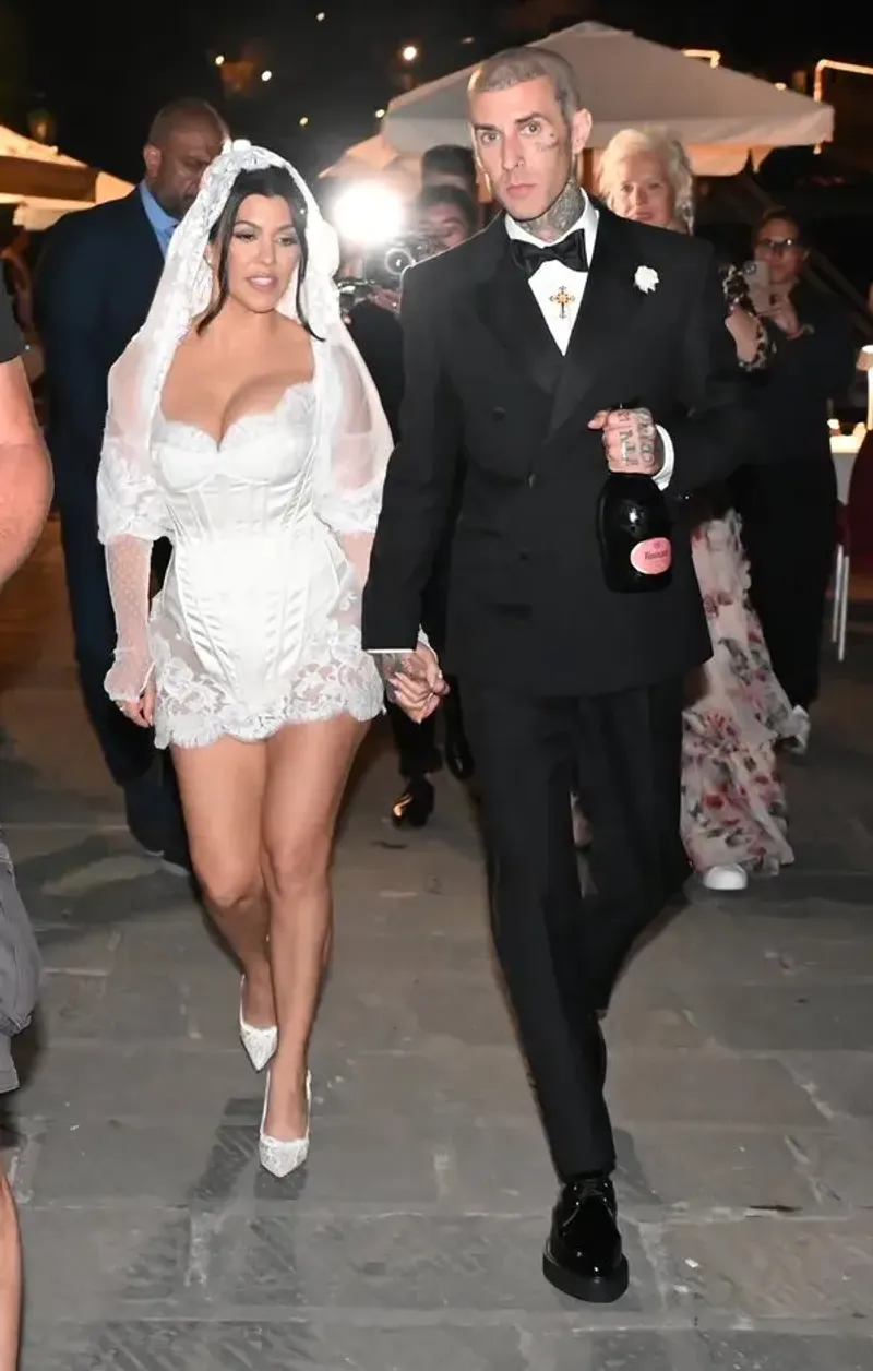 Kourtney Kardashian and Travis Barker: Veil vs. Cobblestones