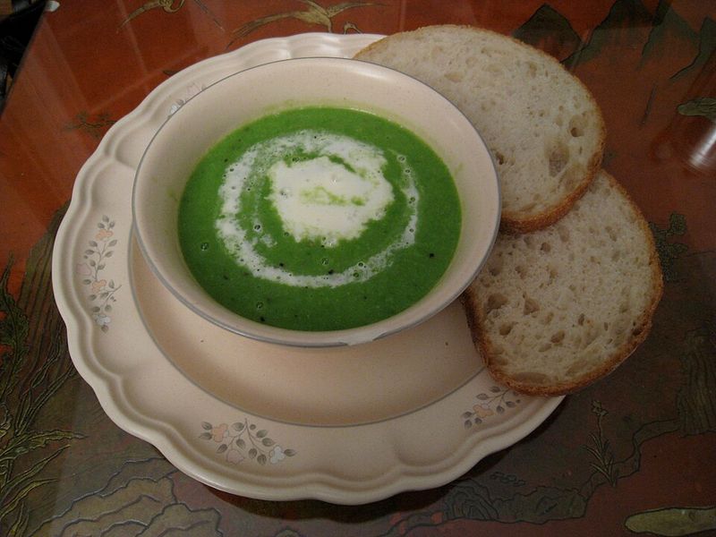 Spring Pea Soup With Crème Fraîche And Bread